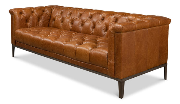 Sarreid Cube Sofa - Luxurious Cuba Brown Leather, Top Grain Cowhide, And Sleek Metal Design For Elegance Brown  40940