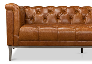 Sarreid Cube Sofa - Luxurious Cuba Brown Leather, Top Grain Cowhide, And Sleek Metal Design For Elegance Brown  40940