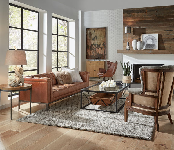 Sarreid Cube Sofa - Luxurious Cuba Brown Leather, Top Grain Cowhide, And Sleek Metal Design For Elegance Brown  40940