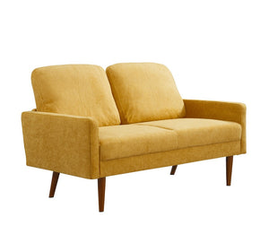 English Elm Velvet Upholstered Two Seat Loveseat with Tapered Wood Legs Mid Century European Style Mustard Yellow B2735P291962