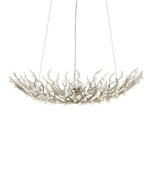 Currey & Company Shinju Pearl Orb Chandelier - Elegant Silver Leaf Design With Fresh-water Pearls & Adjustable Height Silver Pearl ,Wrought Iron 9000-1292-currey-company