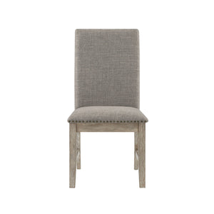 English Elm Set of 2 Southlake Side Chairs Linen Upholstered Back Nailhead Trim Brown‑Gray Wire‑Brushed Oak Finish B011P239562