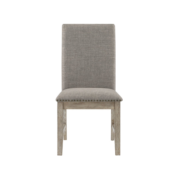English Elm Set of 2 Southlake Side Chairs Linen Upholstered Back Nailhead Trim Brown‑Gray Wire‑Brushed Oak Finish B011P239562