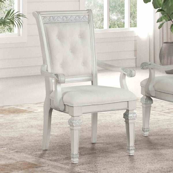 English Elm Traditional Elegant 2pc Arm Chair Set with Upholstered Seats, Ornate Corbels, Solid Rubberwood Finish Ivory 44 L x 23 W x 1 H B2741P407593