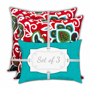 Homeroots Set Of Three 18" X 18" Turquoise And Green Blown Seam Floral Throw Indoor Outdoor Pillow  Uv Protected Polyester 409574