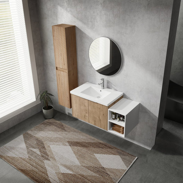 English Elm 42" Wall-Mounted Bathroom Vanity Set With Soft-Close Doors, Resin Sink & Side Cabinets For Style W999S00236