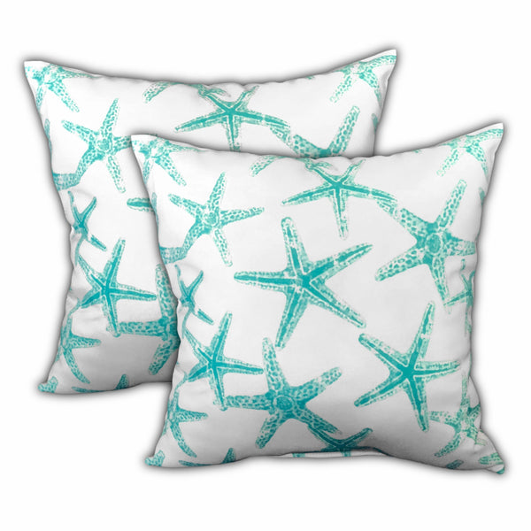 Homeroots Set Of Three 18" X 18" Ocean Blue And White Starfish Blown Seam Coastal Throw Indoor Outdoor Pillow  Uv Protected Polyester 409579