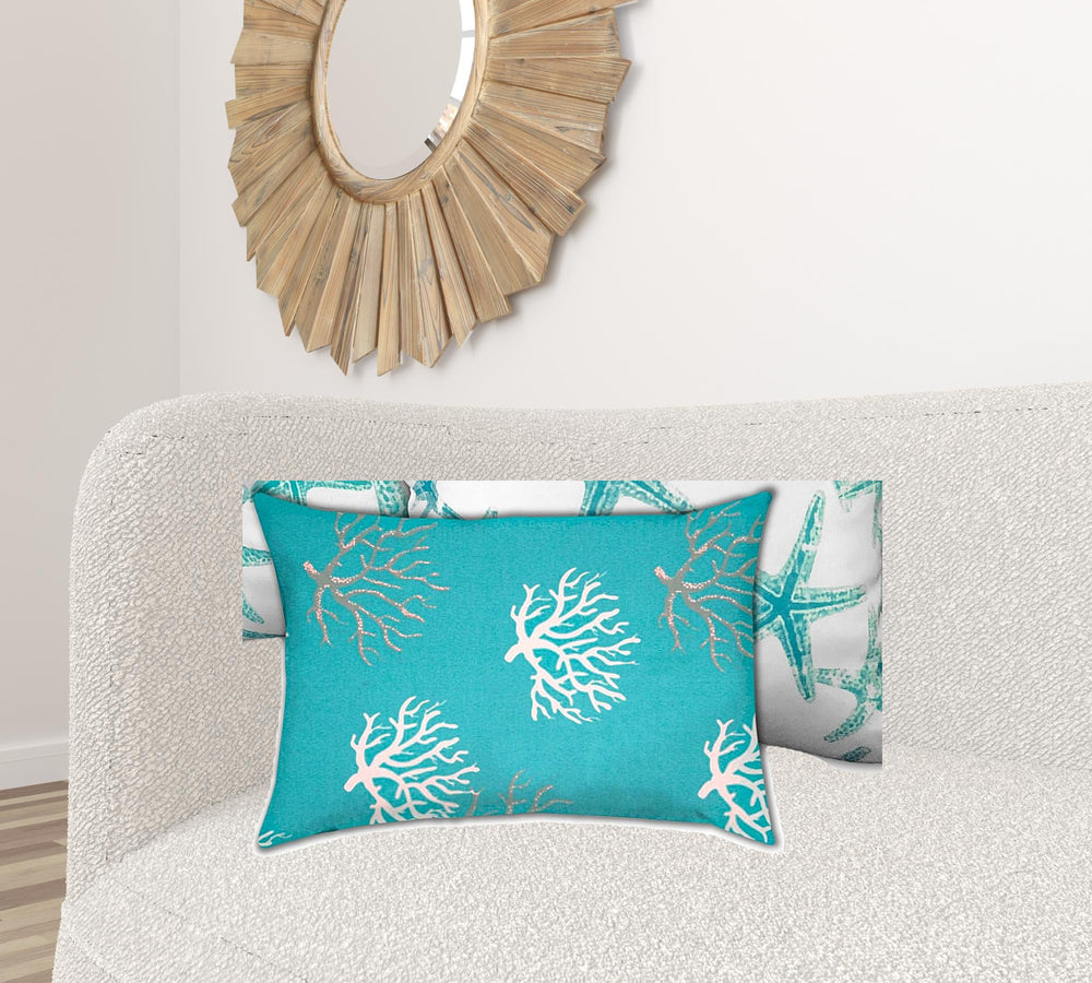 Homeroots Set Of Three 18" X 18" Ocean Blue And White Starfish Blown Seam Coastal Throw Indoor Outdoor Pillow  Uv Protected Polyester 409579