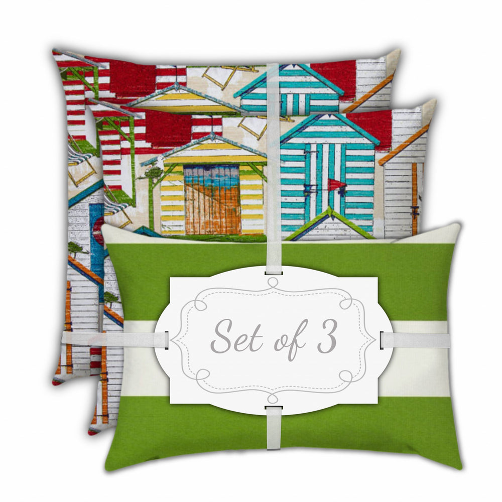 Homeroots Set Of Three 18" X 18" Orange And White Blown Seam Striped Throw Indoor Outdoor Pillow  Uv Protected Polyester 409581