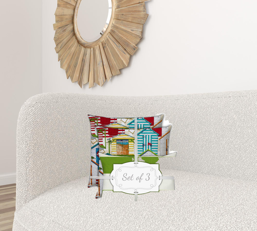 Homeroots Set Of Three 18" X 18" Orange And White Blown Seam Striped Throw Indoor Outdoor Pillow  Uv Protected Polyester 409581