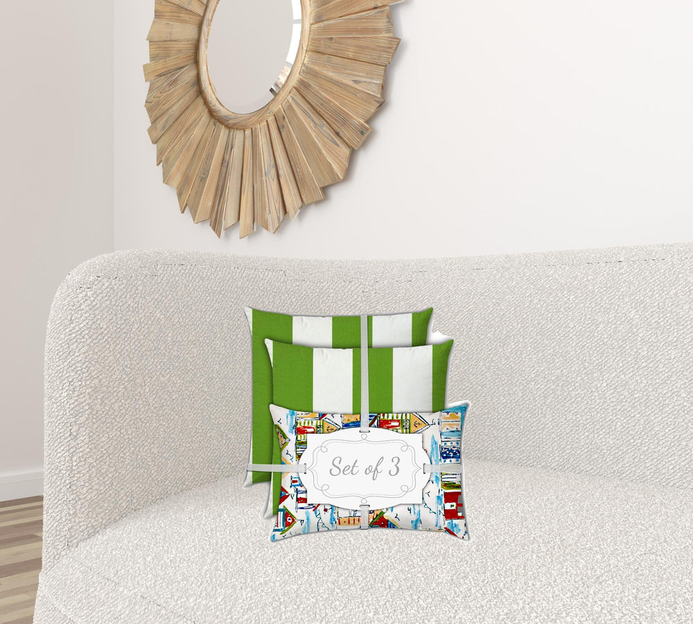 Homeroots 18" X 18" Red And Green Blown Seam Striped Throw Indoor Outdoor Pillow  Uv Protected Polyester 409587