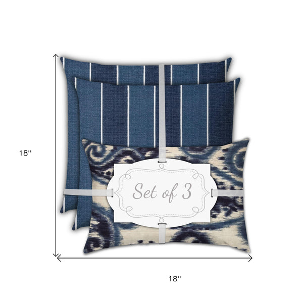 Homeroots 18" X 18" Navy Blue And White Blown Seam Striped Throw Indoor Outdoor Pillow  Uv Protected Polyester 409594