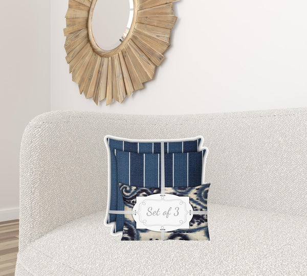 Homeroots 18" X 18" Navy Blue And White Blown Seam Striped Throw Indoor Outdoor Pillow  Uv Protected Polyester 409594
