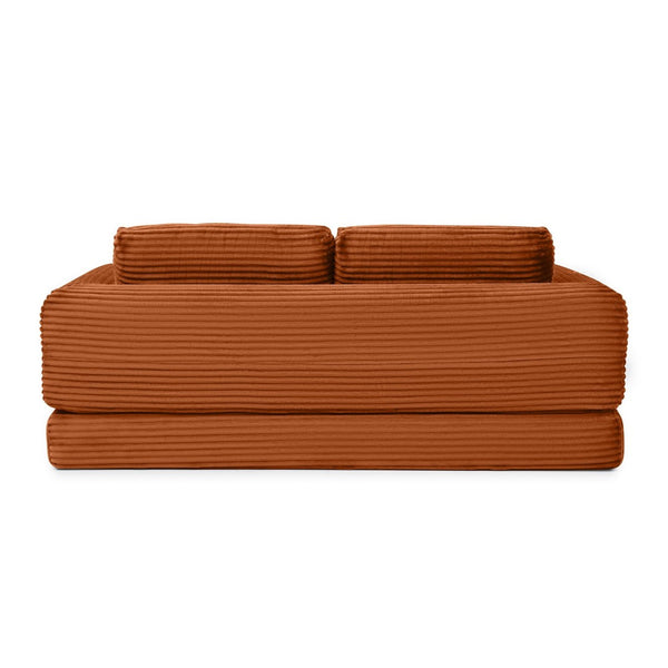 English Elm 2-in-1 Corduroy Futon Sofa Sleeper with Foam Fill and Modular Floor Profile Orange W1117P417304