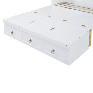 English Elm Full Size Murphy Bed Cabinet with Usb Charging Drawer and Pine Wood Frame White LP000427AAK