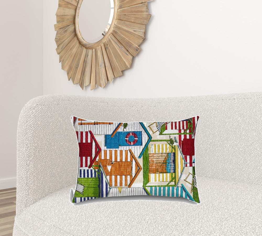 Homeroots 18" X 18" Orange And White Blown Seam Striped Throw Indoor Outdoor Pillow  Uv Protected Polyester 409609