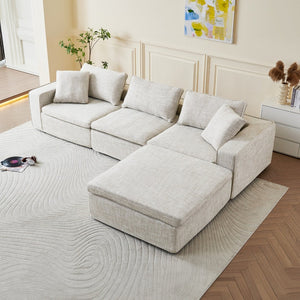 English Elm Cloud Couch Modular 4 Seater Sofa with Washable Linen and Pocket Spring Cushions Beige W1765S00141