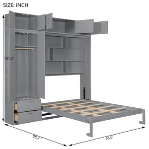 English Elm Queen Murphy Bed with Integrated Desk Cabinet Shelves Space Saving Studio Solution Gray N708S00022E-2