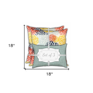 Homeroots Set Of Three 18" X 18" Seafoam And White Blown Seam Floral Throw Indoor Outdoor Pillow  Uv Protected Polyester 409626