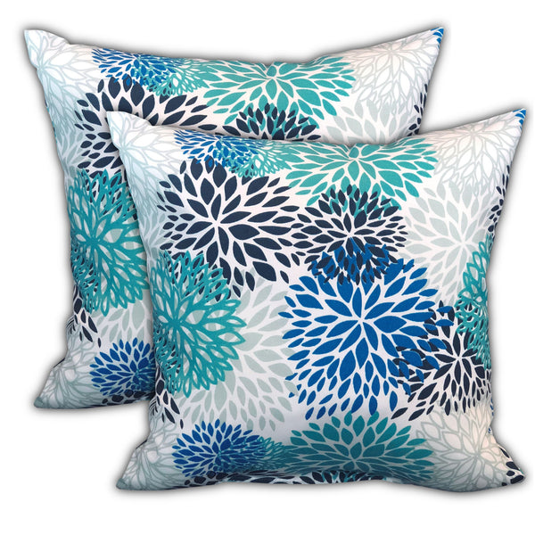 Homeroots Set Of Three 18" X 18" Blue And White Blown Seam Floral Throw Indoor Outdoor Pillow  Uv Protected Polyester 409634