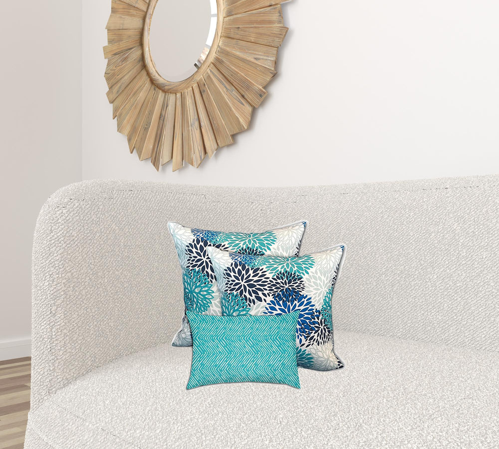Homeroots Set Of Three 18" X 18" Blue And White Blown Seam Floral Throw Indoor Outdoor Pillow  Uv Protected Polyester 409634