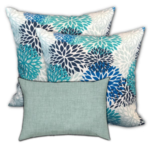 Homeroots Set Of 3 Seafoam Blooms Indoor Outdoor Sewn Pillows   409639