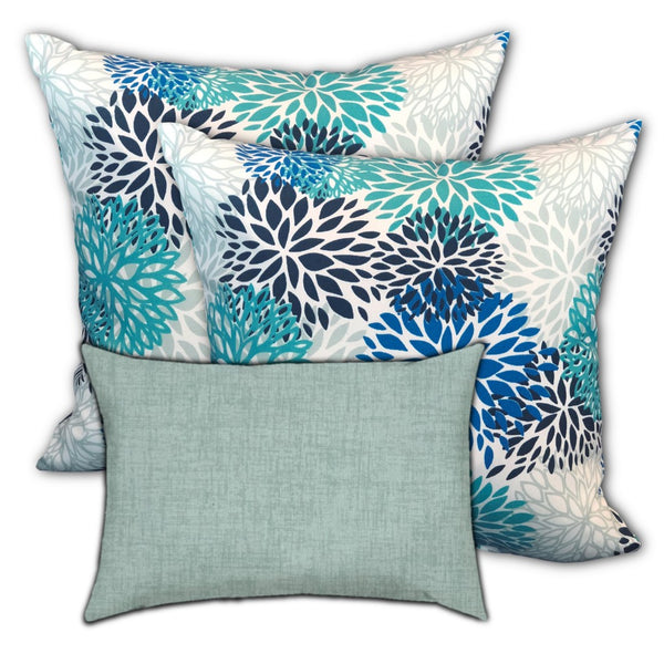 Homeroots Set Of 3 Seafoam Blooms Indoor Outdoor Sewn Pillows   409639