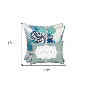 Homeroots Set Of 3 Seafoam Blooms Indoor Outdoor Sewn Pillows   409639