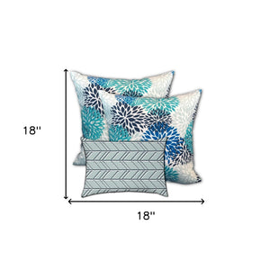 Homeroots Set Of Three 18" X 18" Blue And White Blown Seam Floral Throw Indoor Outdoor Pillow  Uv Protected Polyester 409641