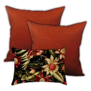 Homeroots Set Of Three 18" X 18" Black And Red Blown Seam Floral Throw Indoor Outdoor Pillow  Uv Protected Polyester 409663