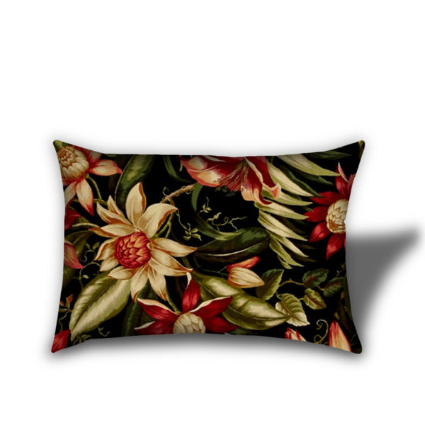 Homeroots Set Of Three 18" X 18" Black And Red Blown Seam Floral Throw Indoor Outdoor Pillow  Uv Protected Polyester 409663