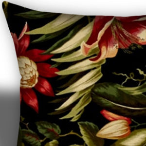 Homeroots Set Of Three 18" X 18" Black And Red Blown Seam Floral Throw Indoor Outdoor Pillow  Uv Protected Polyester 409663