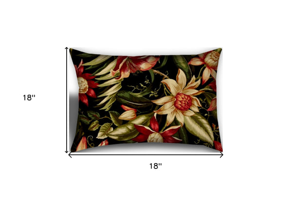 Homeroots Set Of Three 18" X 18" Black And Red Blown Seam Floral Throw Indoor Outdoor Pillow  Uv Protected Polyester 409663