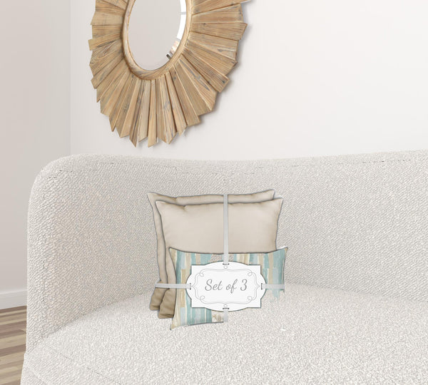 Homeroots Set Of Three 18" X 18" Tan And Seafoam Blown Seam Geometric Throw Indoor Outdoor Pillow  Uv Protected Polyester 409667