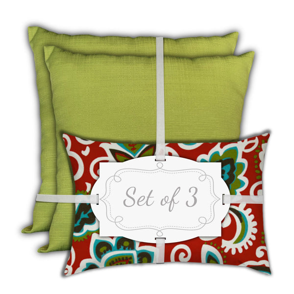 Homeroots Set Of Three 18" X 18" White And Red Blown Seam Floral Throw Indoor Outdoor Pillow  Uv Protected Polyester 409668