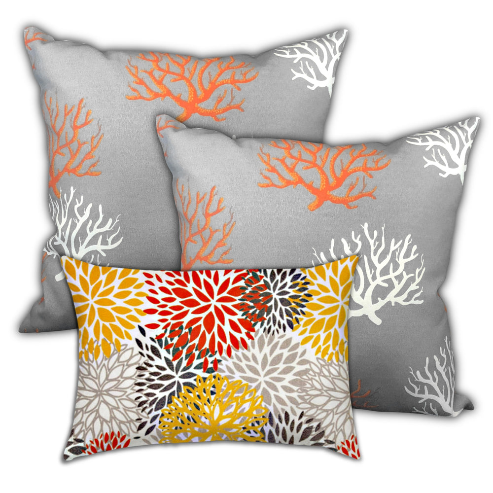 Homeroots Set Of Three 18" X 18" Gray And White Corals Zippered Coastal Throw Indoor Outdoor Pillow  Uv Protected Polyester 409676