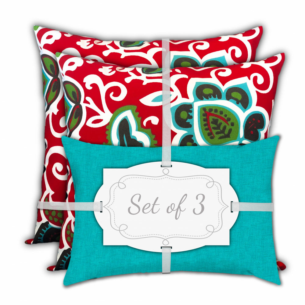 Homeroots 18" X 18" Turquoise And Green Zippered Floral Throw Indoor Outdoor Pillow  Uv Protected Polyester 409682