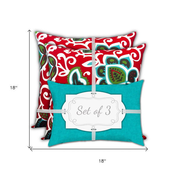 Homeroots 18" X 18" Turquoise And Green Zippered Floral Throw Indoor Outdoor Pillow  Uv Protected Polyester 409682
