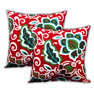 Homeroots 18" X 18" White And Red Zippered Paisley Throw Indoor Outdoor Pillow   409684