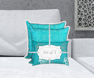 Homeroots 18" X 18" Ocean Blue And White Zippered Chevron Throw Indoor Outdoor Pillow   409685