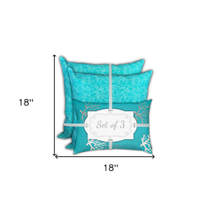 Homeroots 18" X 18" Ocean Blue And White Zippered Chevron Throw Indoor Outdoor Pillow   409685