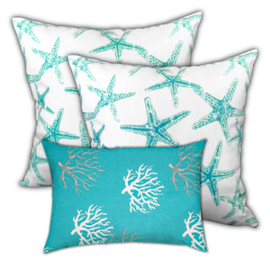 Homeroots 18" X 18" Ocean Blue And White Starfish Zippered Coastal Throw Indoor Outdoor Pillow  Uv Protected Polyester 409687