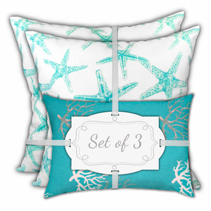 Homeroots 18" X 18" Ocean Blue And White Starfish Zippered Coastal Throw Indoor Outdoor Pillow  Uv Protected Polyester 409687