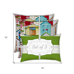 Homeroots Set Of Three 18" X 18" Orange And White Zippered Striped Throw Indoor Outdoor Pillow  Uv Protected Polyester 409689