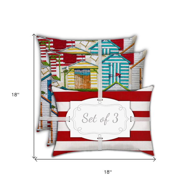 Homeroots Set Of Three 18" X 18" Orange And White Zippered Striped Throw Indoor Outdoor Pillow  Uv Protected Polyester 409693