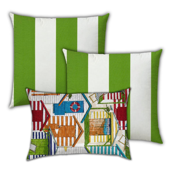 Homeroots Set Of Three 18" X 18" Orange And White Zippered Striped Throw Indoor Outdoor Pillow  Uv Protected Polyester 409694