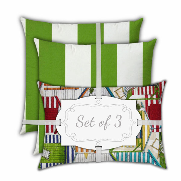 Homeroots Set Of Three 18" X 18" Orange And White Zippered Striped Throw Indoor Outdoor Pillow  Uv Protected Polyester 409694