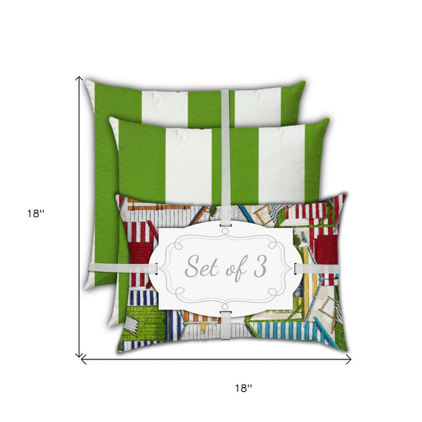 Homeroots Set Of Three 18" X 18" Orange And White Zippered Striped Throw Indoor Outdoor Pillow  Uv Protected Polyester 409694