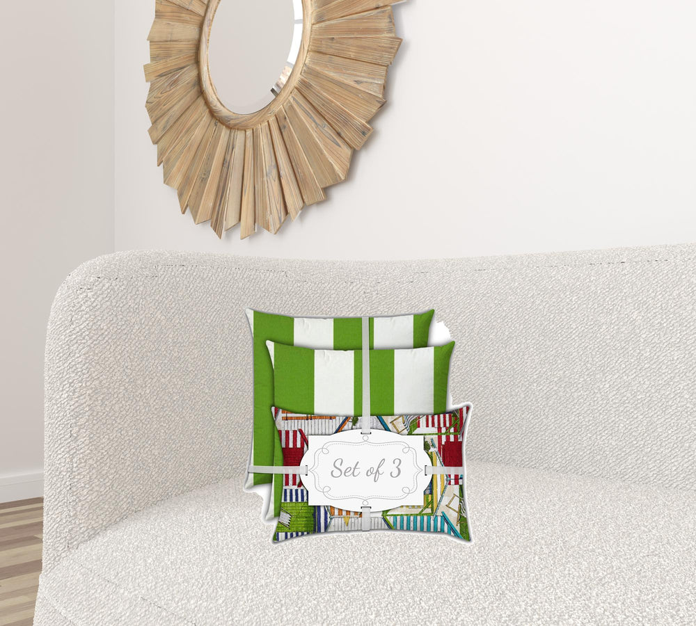 Homeroots Set Of Three 18" X 18" Orange And White Zippered Striped Throw Indoor Outdoor Pillow  Uv Protected Polyester 409694