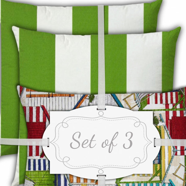 Homeroots Set Of Three 18" X 18" Orange And White Zippered Striped Throw Indoor Outdoor Pillow  Uv Protected Polyester 409694